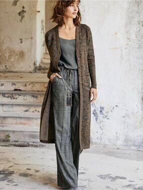 Peruvian Connection - Glen Plaid Wide Leg Trousers - Gray